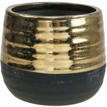 Cache-Pot Céramique Noir Doré Ø13cm H12.5cm