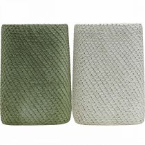 Article Jardinière en céramique maille relief vert blanc 14x14cm H21.5cm 2pcs