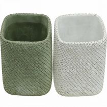 Article Jardinière en céramique maille relief vert blanc 14x14cm H21.5cm 2pcs