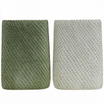 Article Jardinière en céramique maille relief vert blanc 12x12cm H17.5cm 2pcs