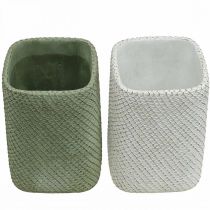 Article Jardinière en céramique maille relief vert blanc 12x12cm H17.5cm 2pcs