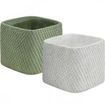 Article Jardinière en céramique maille relief vert blanc 17x17cm H15cm 2pcs