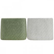 Article Jardinière en céramique maille relief vert blanc 17x17cm H15cm 2pcs