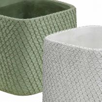 Article Jardinière en céramique maille relief vert blanc 17x17cm H15cm 2pcs