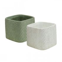 Article Jardinière en céramique maille relief vert blanc 12,5x12,5cm H9cm 2pcs