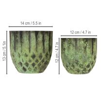 Article Pot de fleurs vintage en métal, vert, Ø 14/12 cm, lot de 2