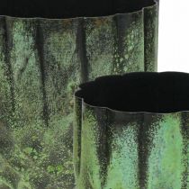 Jardinière métal pot de fleurs vintage vert Ø14/12cm lot de 2