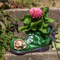 Article Décoration jardinière, chaussure verte avec hérisson, céramique 14x13cm H13cm