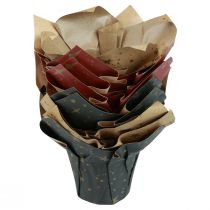 Article Jardinière papier étoiles rouge/anthracite/naturel Ø9,5cm H10cm 9pcs