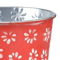 Article Jardinière rouge blanc mini pot de fleur floral métal Ø10,5cm H10,5cm