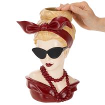 Article Vase en forme de tête de femme portant des lunettes de soleil et un collier de perles, 30 cm