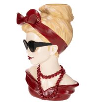 Article Vase en forme de tête de femme portant des lunettes de soleil et un collier de perles, 30 cm