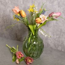 Article Vase en verre à motif de tulipe en relief, pour la décoration intérieure, 22,5 cm
