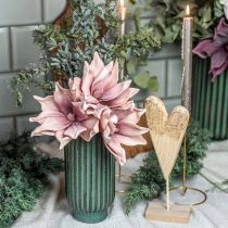 Article Vase en céramique, décorations de table, vase décoratif cannelé vert, marron Ø10,5cm H21,5cm