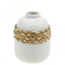 Article Vase fleur céramique blanche et jonc de mer Petit vase de table H10,5cm
