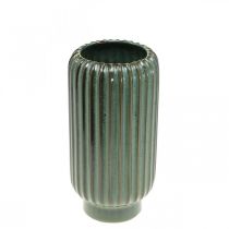 Article Vase en céramique, décorations de table, vase décoratif cannelé vert, marron Ø10,5cm H21,5cm