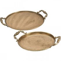 Plateau vintage, plateau déco doré, plateau bougie H2cm Ø25/21cm lot de 2
