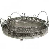 Article Plateau vintage, plateau déco argent, plateau bougie H6cm Ø31/24cm lot de 2