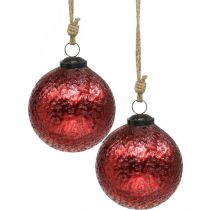 Article Boules de Noël vintage boules de sapin de Noël en verre rouge Ø10cm 2pcs