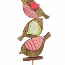 Article Décoration printanière oiseaux avec bâton bois trié H10,5cm 12pcs