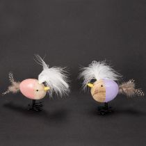 Article Oiseau décoratif en bois avec plumes et corps coloré, pour décoration de table, 10 cm, lot de 6