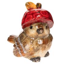 Article Figurine décorative d'oiseau avec chapeau en forme de pomme rouge, décoration d'automne, 13 cm