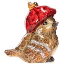 Article Figurine décorative d'oiseau avec chapeau en forme de pomme rouge, décoration d'automne, 13 cm