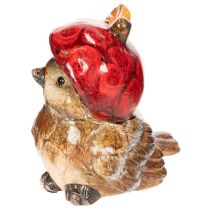 Article Figurine décorative d'oiseau avec chapeau en forme de pomme rouge, décoration d'automne, 13 cm