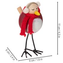 Article Figurine décorative d'oiseau avec écharpe, décoration hivernale, 11 cm, lot de 4