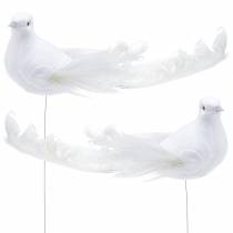 Colombe sur fil blanc 10cm 6pcs