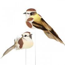 Décoration printanière, oiseaux sur fil, oiseau artificiel marron, blanc H3cm 12pcs