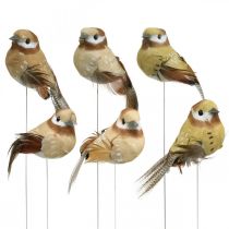 Printemps, oiseau sur fil, déco oiseaux couleurs naturelles H7,5cm 12pcs