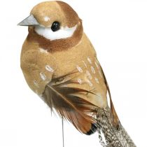 Printemps, oiseau sur fil, déco oiseaux couleurs naturelles H7,5cm 12pcs
