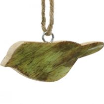Oiseaux à suspendre, décoration printanière, cintre en bois nature, vert H4cm 6pcs