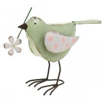 Figurine décorative oiseau avec fleur décoration printanière métal vintage 19,5cm