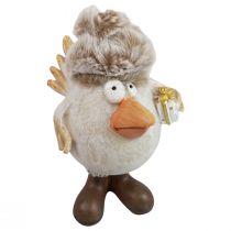 Figurines de Noël oiseau avec chapeau beige 11,5x8x14cm 2pcs