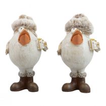 Article Figurines de Noël oiseau avec chapeau beige 11,5x8x14cm 2pcs