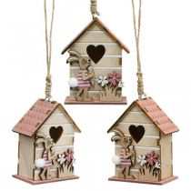 Maison d&#39;oiseau à accrocher, printemps, maison d&#39;oiseau décorative avec lapin, décoration de Pâques 4pcs