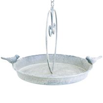 Article Bain d'oiseaux Décoration Métal Coeur Blanc Bleu Suspendu Ø21.5cm