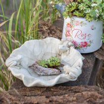 Article Bain d&#39;oiseau avec grenouilles, figurine de jardin en béton, bain d&#39;oiseau feuille de lotus L21cm H7cm