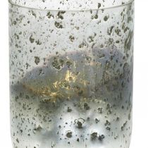 Bougie en verre bicolore vase en verre lanterne clair, argent H14cm Ø10cm
