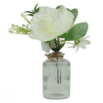 Article Décoration de table pivoine blanche dans un vase en verre artificiel 20cm