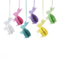 Article Lapins de Pâques en nid d&#39;abeille debout à suspendre colorés 5×3×8cm 6pcs