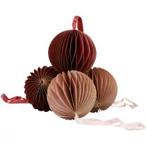 Article Boules en nid d&#39;abeille Boules en nid d&#39;abeille Bordeaux Rose Pailleté Ø7cm 4 pcs