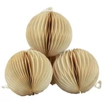 Article Décorations suspendues boules en papier crème et doré Ø7cm - Lot de 4