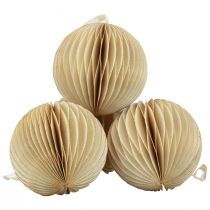 Article Boules en papier alvéolé crème et or Ø8 cm - Lot de 4