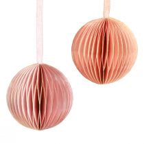 Article Boule nid d&#39;abeille décorations de Noël rose abricot Ø7cm 4 pcs