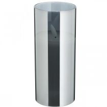 Bougie décorative dans un verre argenté, lumière LED blanc chaud, cire véritable, minuterie, à piles Ø7.3cm H17.7cm
