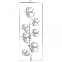Article Décoration hirondelle, décoration murale en métal, oiseaux à suspendre blanc, argenté shabby chic H47,5 cm