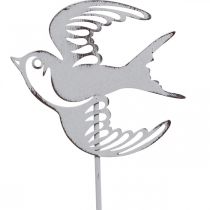 Article Décoration hirondelle, décoration murale en métal, oiseaux à suspendre blanc, argenté shabby chic H47,5 cm